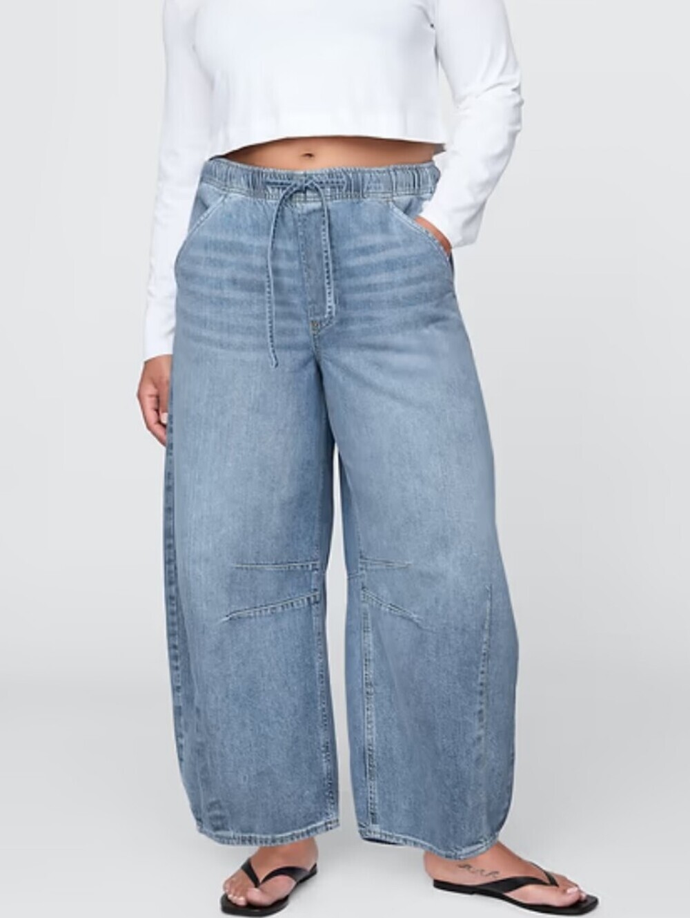 GAP Relaxed Wide-Leg Drawstring Jeans - Light Denim Blue